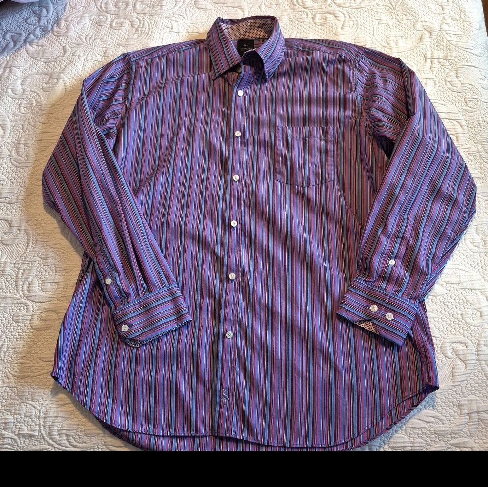 Tailorbyrd men's XL purple blue pink button down striped shirt VGUC